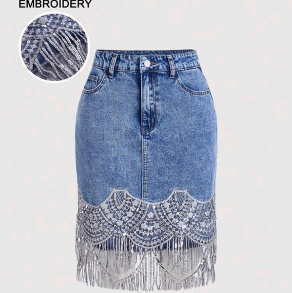 Dresses & Skirts - Women's Denim Fringed Patchwork Blue Skirt For Casual Holidays,Cruise Women Outf